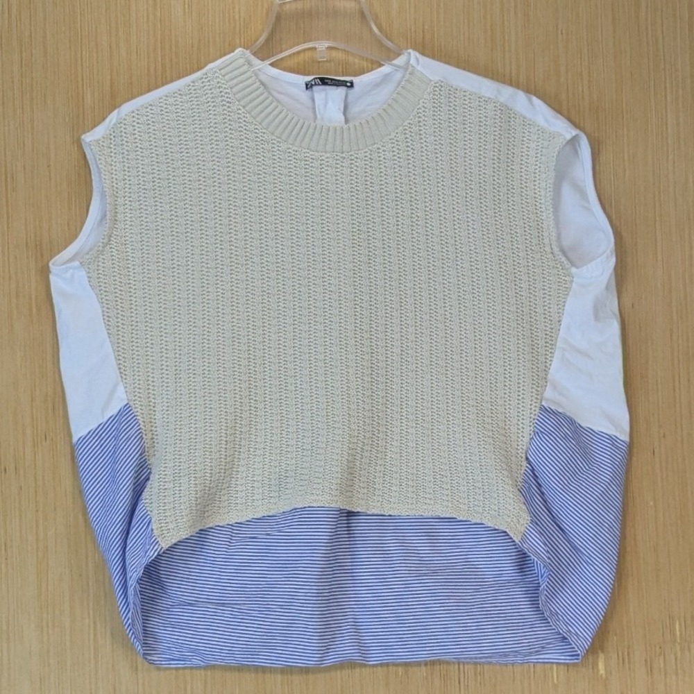 Zara Womens Oversized Nautical Coastal New‎ England Knit Top Size S Pinstripe